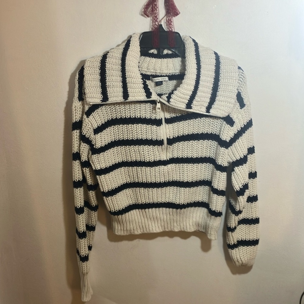 American Eagle Outfitters Navy and White Cowl Neck Sweater
